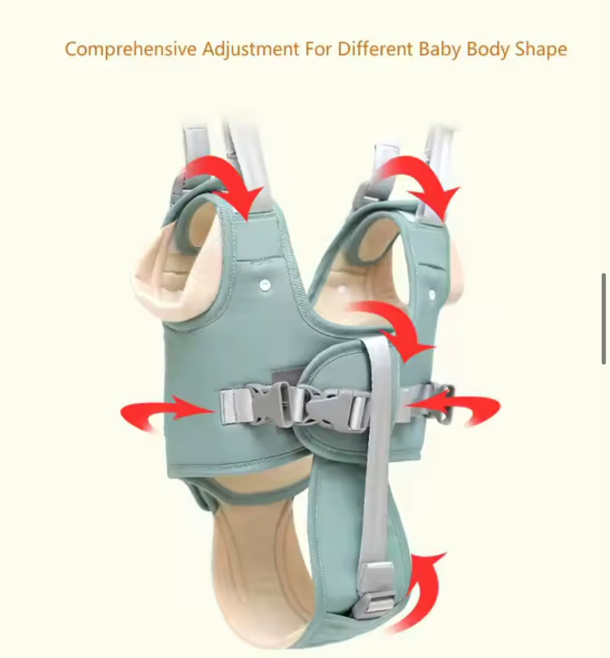 Adjustable straps on the baby walking harness fit different baby body shapes