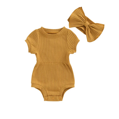 Ribbed Short Sleeve Romper & Headband Set