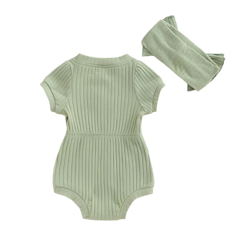 Ribbed Short Sleeve Romper & Headband Set