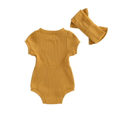 Ribbed Short Sleeve Romper & Headband Set