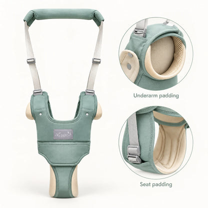 Close up of the underarm padding and seat padding on the baby walking harness